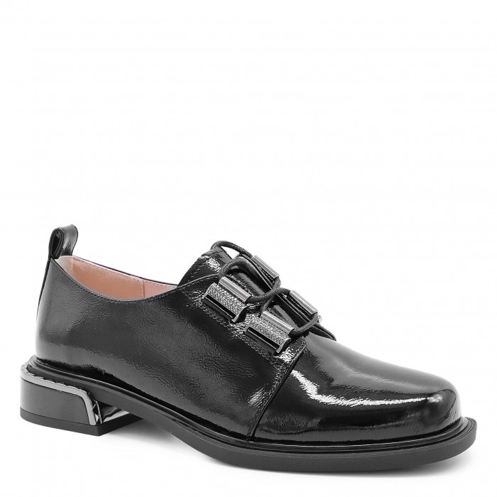 Pantofi de damă din piele naturală lăcuită cu șireturi– 51093
