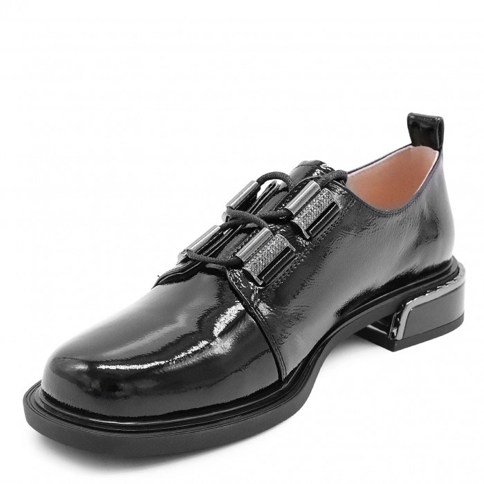 Pantofi de damă din piele naturală lăcuită cu șireturi– 51093
