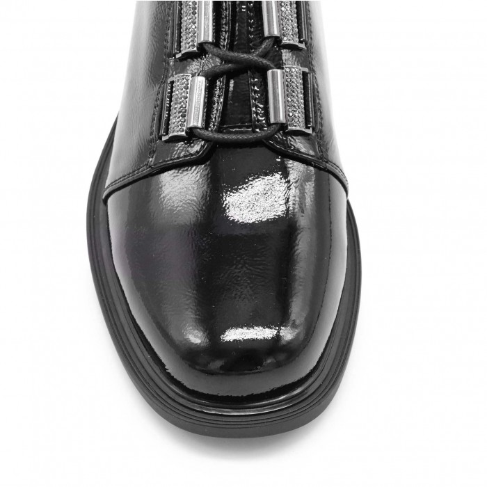Pantofi de damă din piele naturală lăcuită cu șireturi– 51093