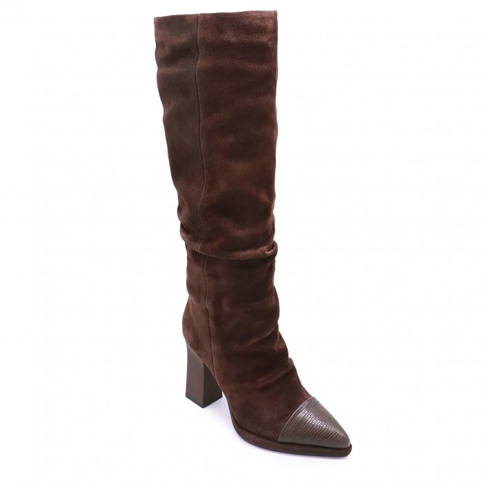 Cizme  elegante de damă din piele întoarsă maro– 51234