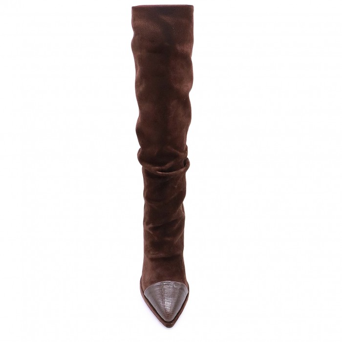 Cizme  elegante de damă din piele întoarsă maro– 51234