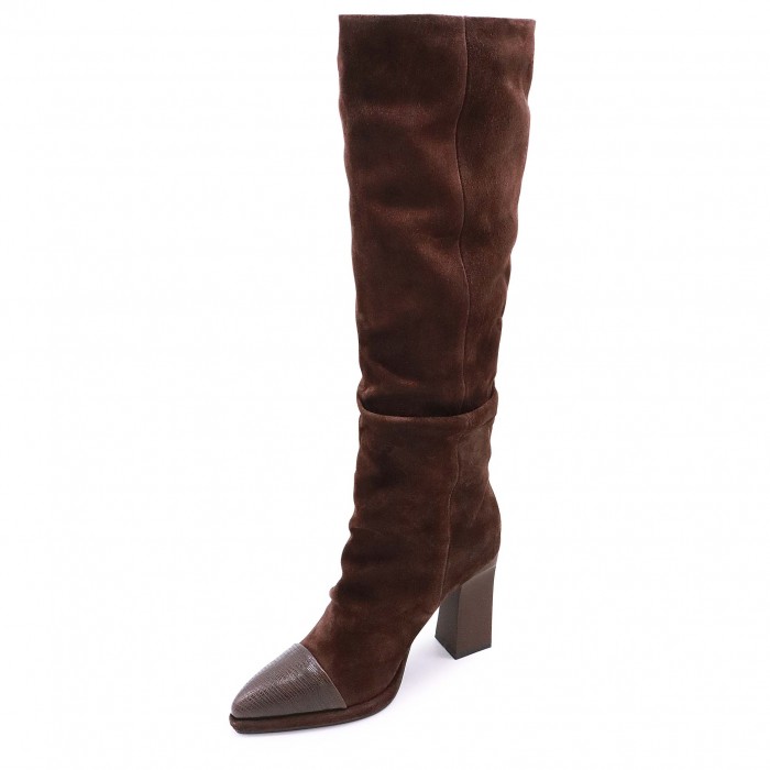 Cizme  elegante de damă din piele întoarsă maro– 51234