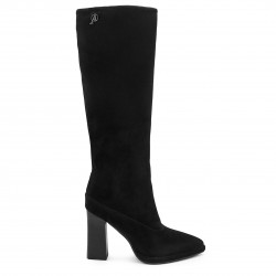 Cizme elegante cu toc din piele întoarsă naturală - 51236